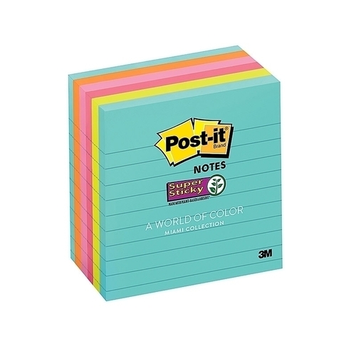 Post-It Lined Super Sticky Notes Miami 101 x 101mm 6-Pack