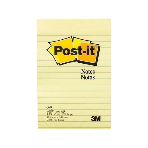 Post-It Lined Notes Canary Yellow 101 x 152mm 12-Pack