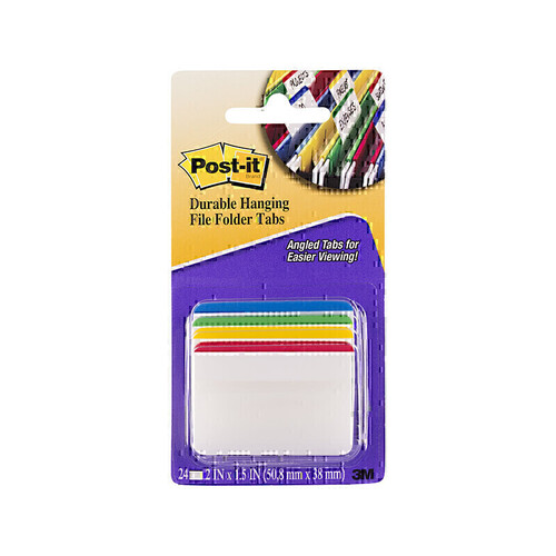 Post-It Hanging Folder Tabs Primary Colours 50 x 35mm 24-Pack - Box of 6