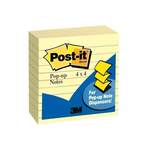 Post-It Lined Pop-up Notes Canary Yellow 101 x 101mm 3-Pack
