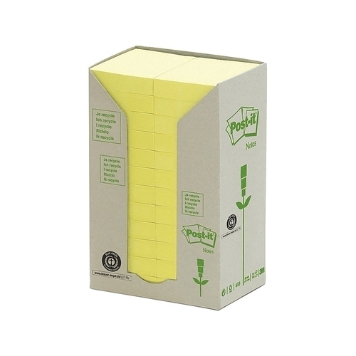 Post-It Recycled Notes Canary Yellow 36 x 48mm 24-Pack
