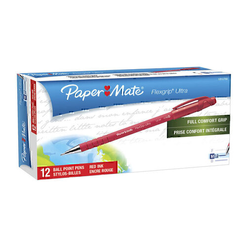 Paper Mate Flex Grip Stick Ballpen 1.0mm Red - Box of 12