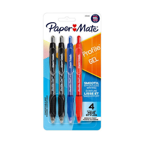 Paper Mate Profile Retractable 0.7mm Gel Pen Assorted 4-Pack - Box of 6 (24 Pens)