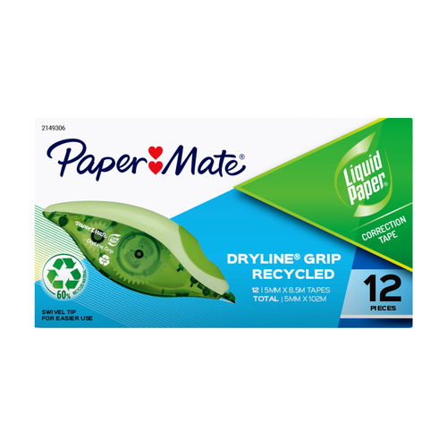 Paper Mate Liquid Paper Dryline Grip Correction Tape - Box of 12