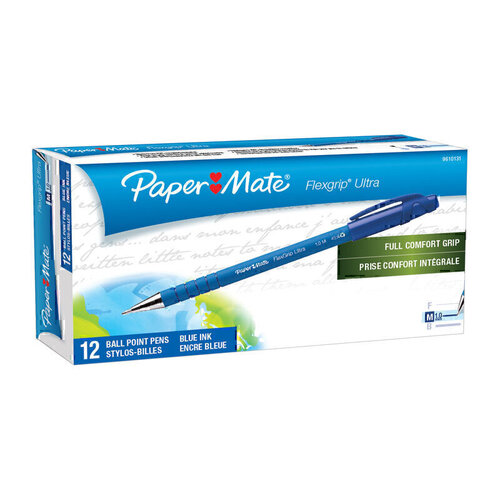 Paper Mate Flex Grip Stick Ballpoint Pen 1.0mm Blue - Box of 12