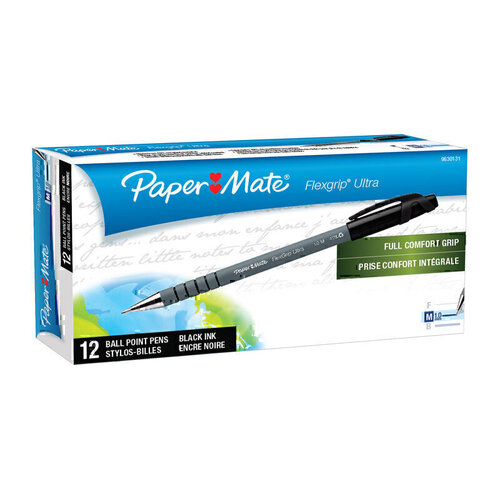 Paper Mate Flex Grip Stick Ballpoint Pen 1.0mm Black - Box of 12