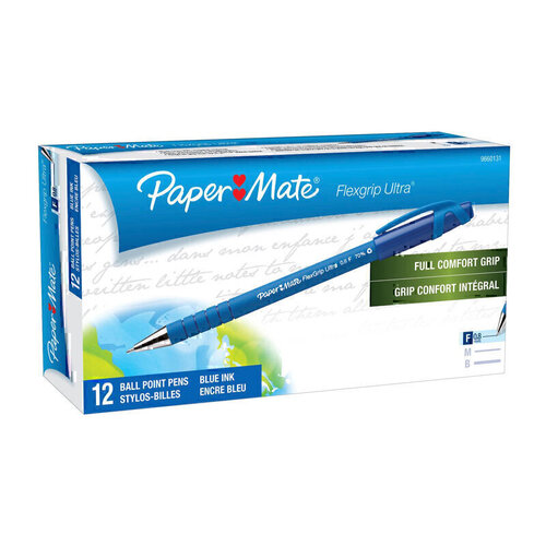 Paper Mate Flex Grip Stick Ballpoint Pen 0.8mm Blue - Box of 12