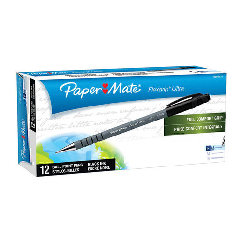 Paper Mate Flex Grip Stick Ballpoint Pen 0.8mm Black - Box of 12