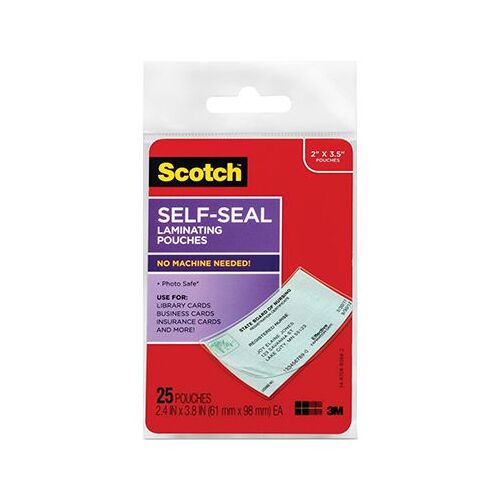 Scotch Self-Sealing Laminating Pouches Business Card Size 25-Pack - Box of 12