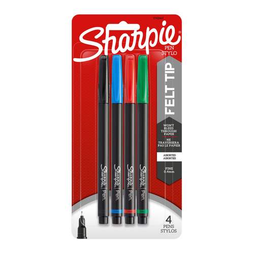 Sharpie Permanent Marker Fine Assorted 4-Pack - Box of 6 (24 Pens)