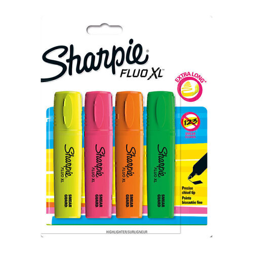Sharpie Fluo XL Highlighter Assorted 4-Pack - Box of 12 (48 Total)