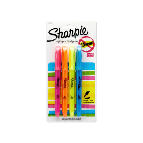 Sharpie Pocket Accent Highlighter Assorted Colours 4-Pack - Box of 6 (24 Total)