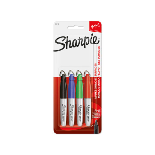 Sharpie Pen Fine Mini Black/Blue/Red/Green 4-Pack - Box of 6 (24 Total)