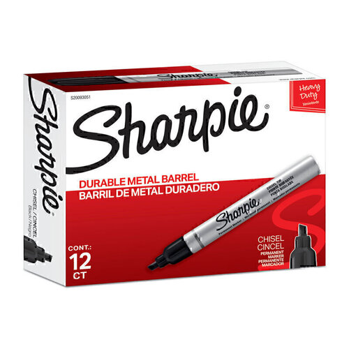 Sharpie Metal Permanent Marker Chisel Tip Black - Box of 12